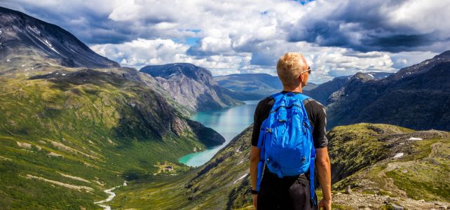 backpacker, mountains, panorama