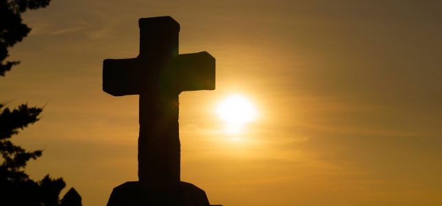 cross, sunset, silhouette