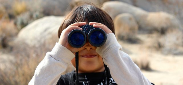 binoculars, child, magnification